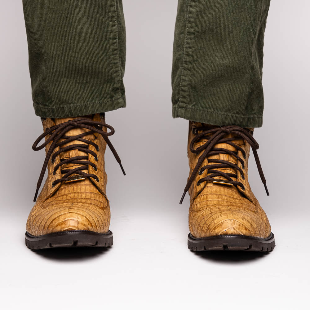 Leoni Oil Genuine Caiman Crocodile men's lace-up boots shoes Italy