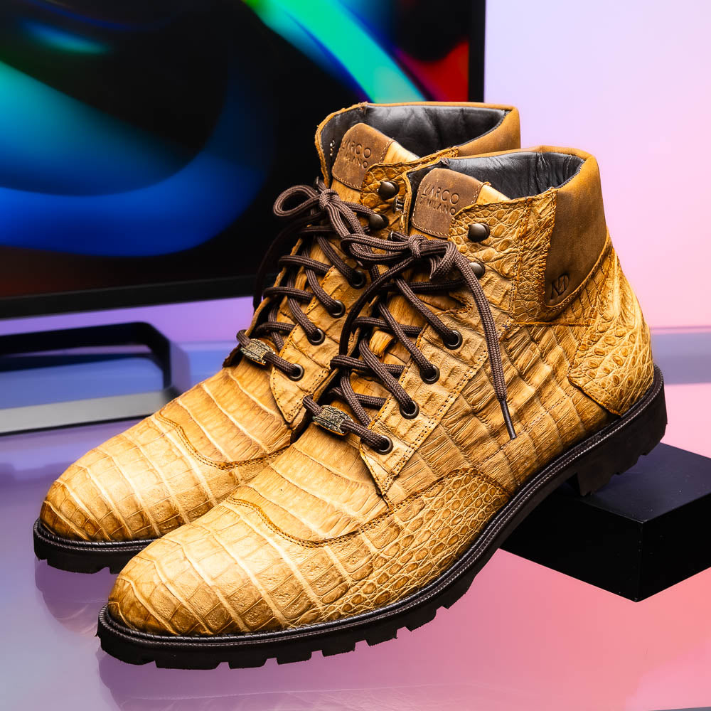 Leoni Oil Genuine Caiman Crocodile men's lace-up boots shoes Italy