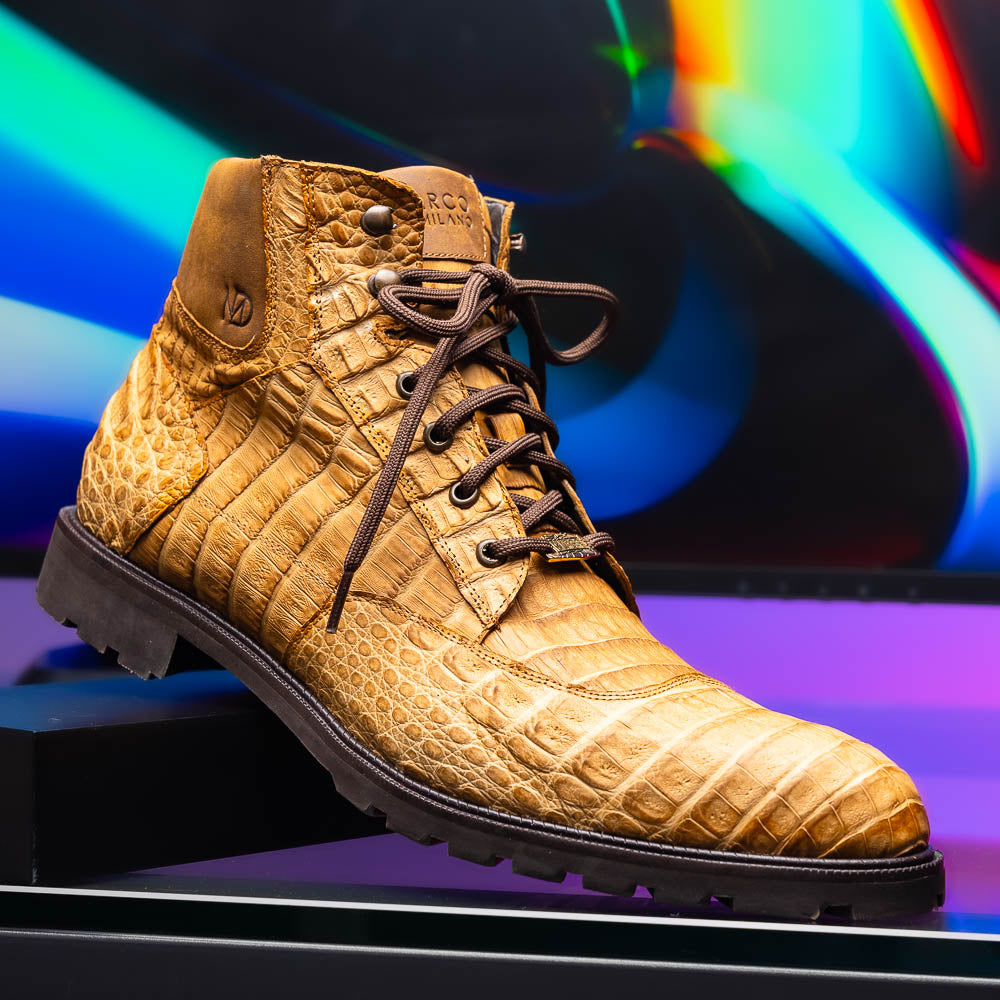 Leoni Oil Genuine Caiman Crocodile men's lace-up boots shoes Italy