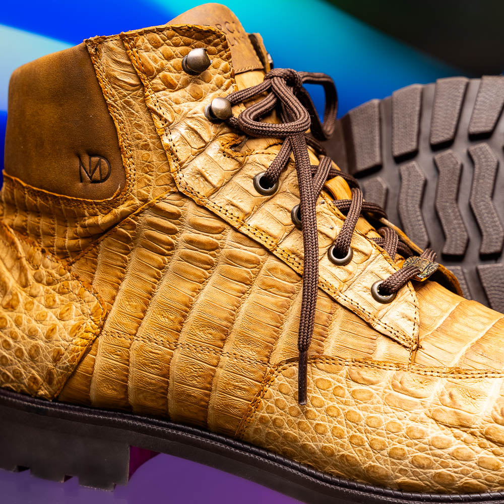 Leoni Oil Genuine Caiman Crocodile men's lace-up boots shoes Italy