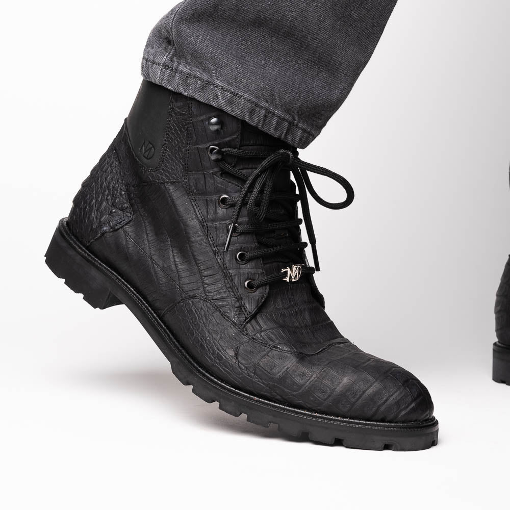 Leoni Oil Black lace-up boots Genuine Caiman crocodile men's black