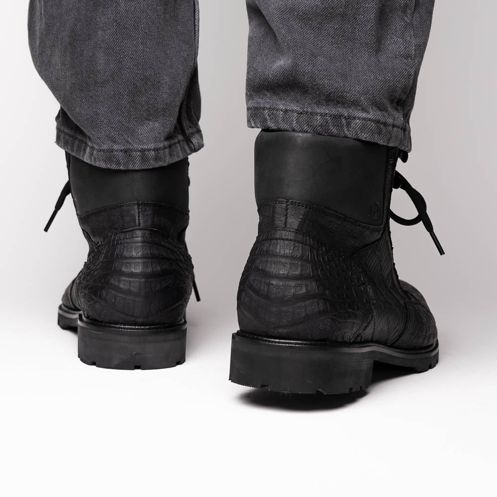Leoni Oil Black lace-up boots Genuine Caiman crocodile men's black