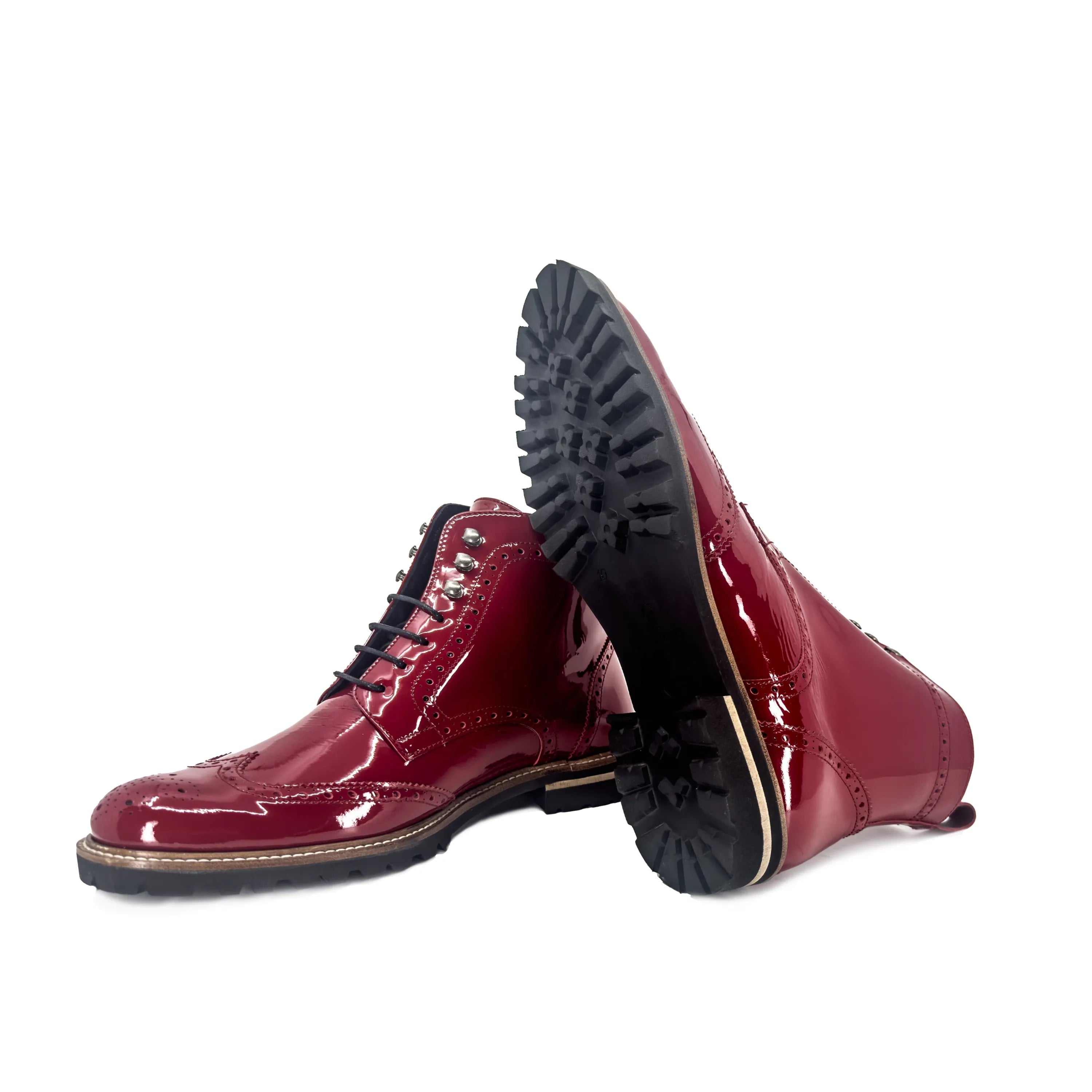 Lila Unisex Military Brogue Boots II men's ladies red patent Italian leather Shebley