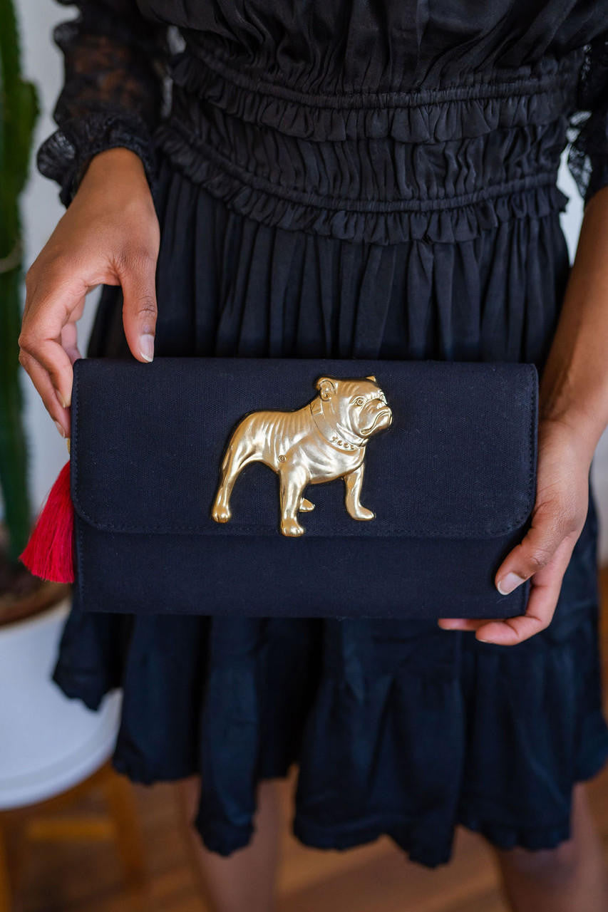 Avery Clutch - Black - Bulldog purse handbag chais strap Georgia crossbody