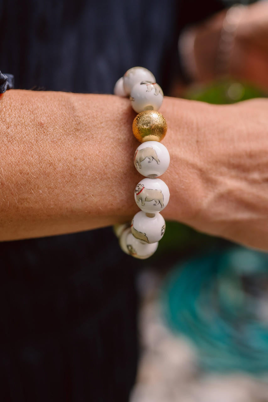 Georgia Beaded Bracelet - Bulldog - Gameday Collection UGA brass ceramic