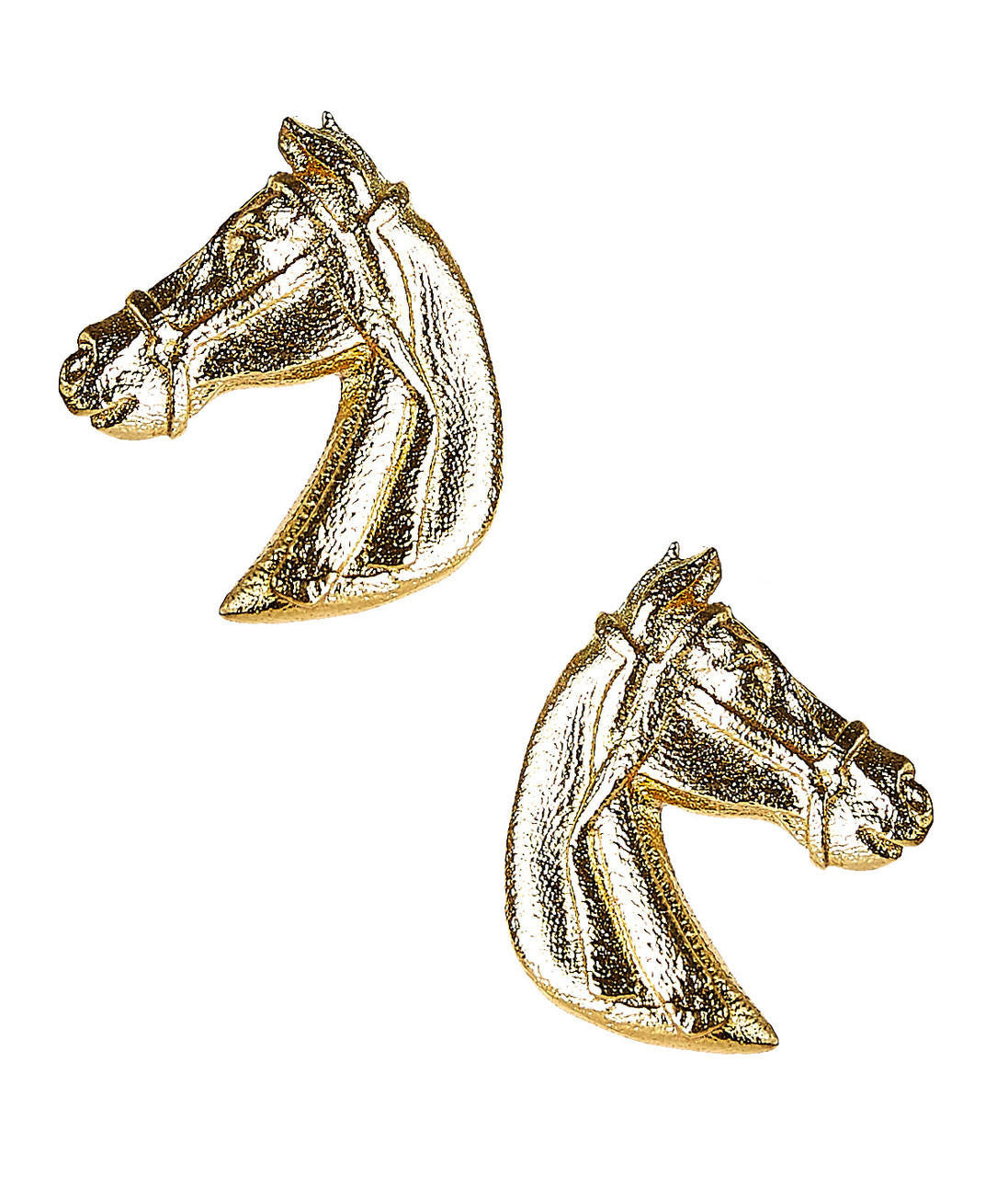 Horsehead - Stud - Gold equestrian rodeo clip on and pierced earrings