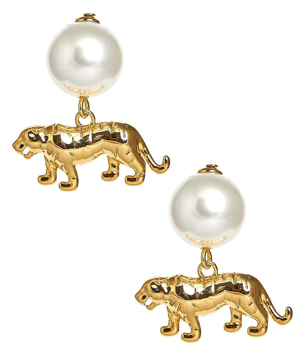 Tiger Pearl Drop - Gold pearl Earrings LSU Clemson Auburn fans