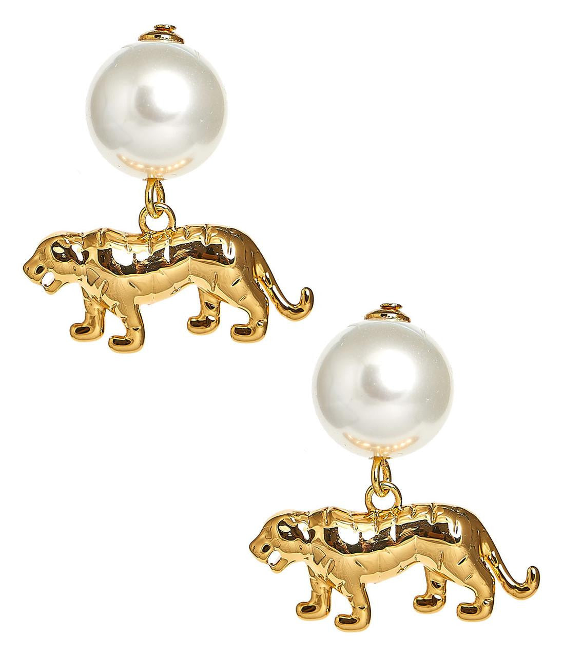Tiger Pearl Drop - Gold pearl Earrings LSU Clemson Auburn fans