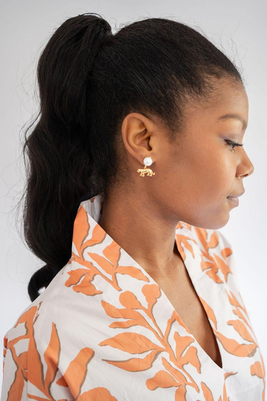 Tiger Pearl Drop - Gold pearl Earrings LSU Clemson Auburn fans