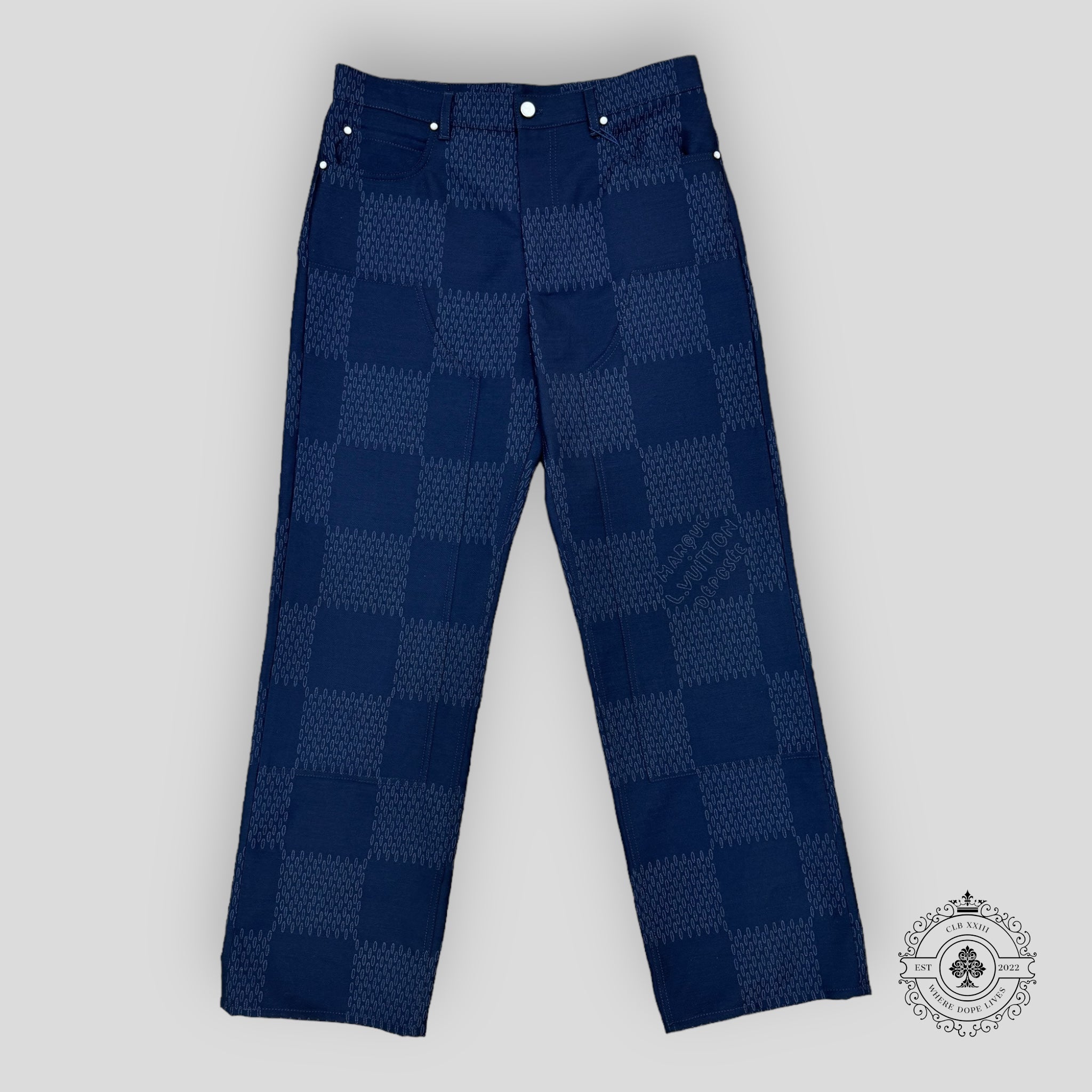 Louis Vuitton Damier Jacquard Wool Pants men's trousers blue 50