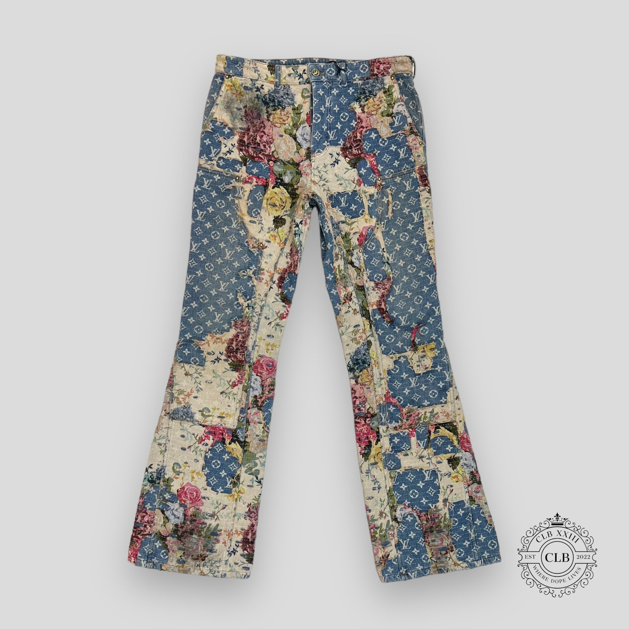 Louis Vuitton Destroyed Carpenter Bell Bottom Denim Blue jeans 34 unisex men's