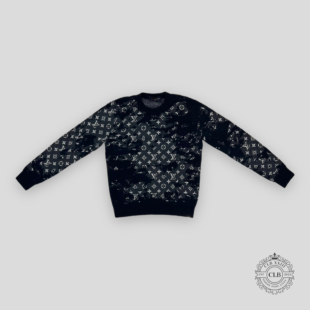 Louis Vuitton Distressed Flock Monogram Sweater in Navy XL men's unisex