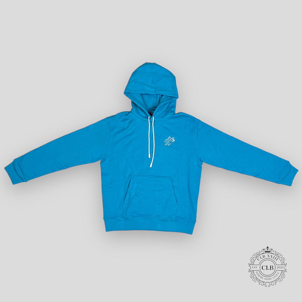 LOUIS VUITTON EMBROIDERED SIGNATURE COTTON HOODIE - PIGEON BLUE L XL men's