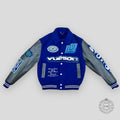 LOUIS VUITTON EMBROIDERED VARSITY JACKET - BLUE wool leather coat men's 52