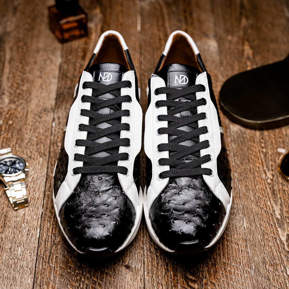 Lyon II men's genuine Ostrich and calfskin sneakers shoes Milano Italy