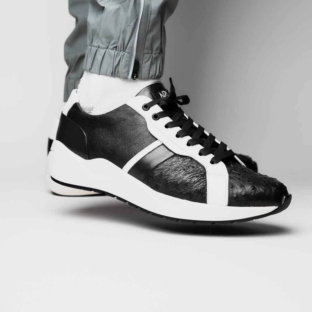 Lyon II men's genuine Ostrich and calfskin sneakers shoes Milano Italy