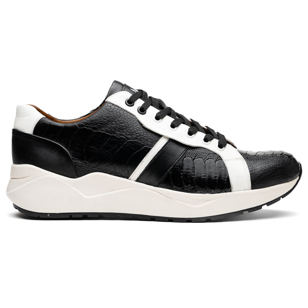 Lyon Black / White men's sneakers ostrich and calfskin leather