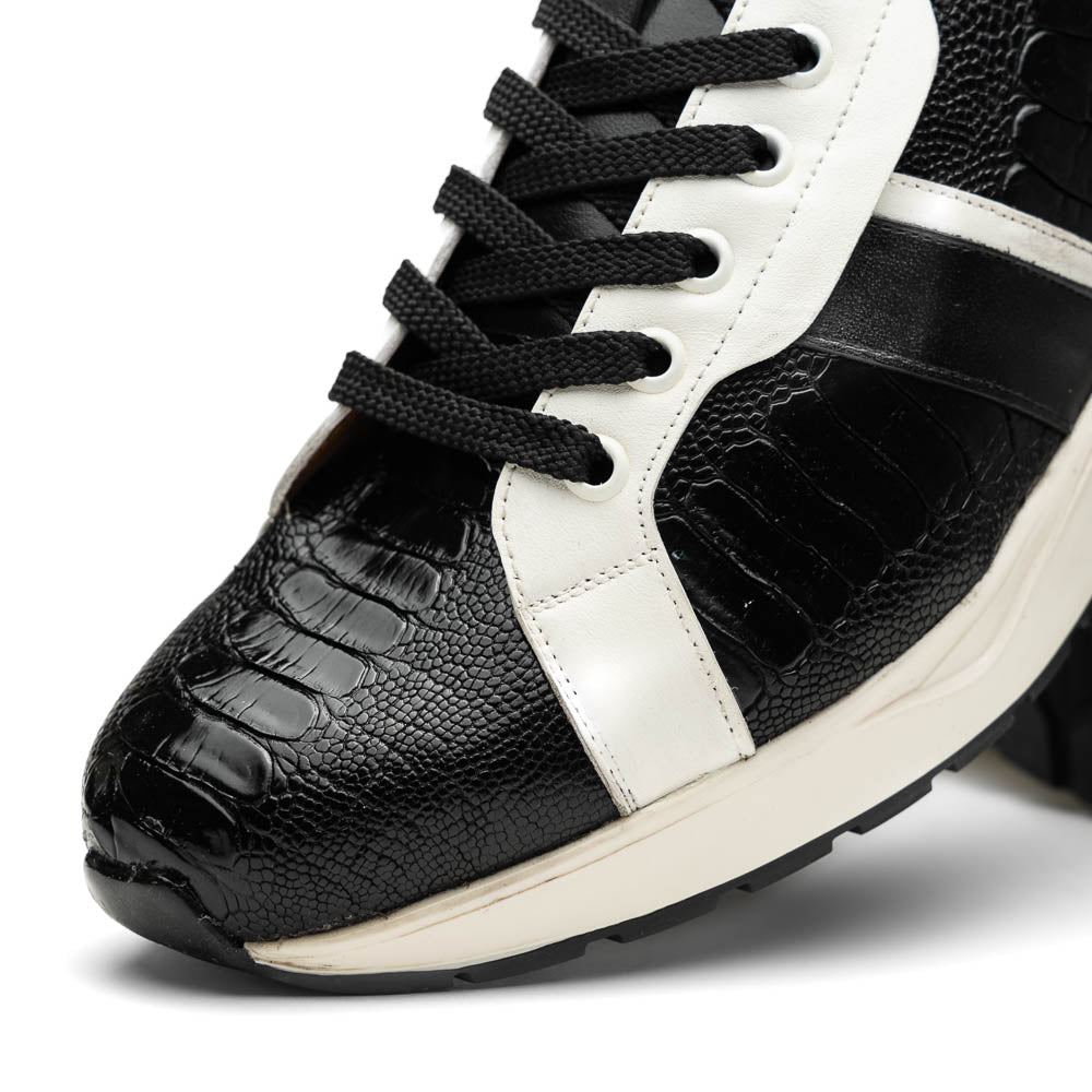 Lyon Black / White men's sneakers ostrich and calfskin leather