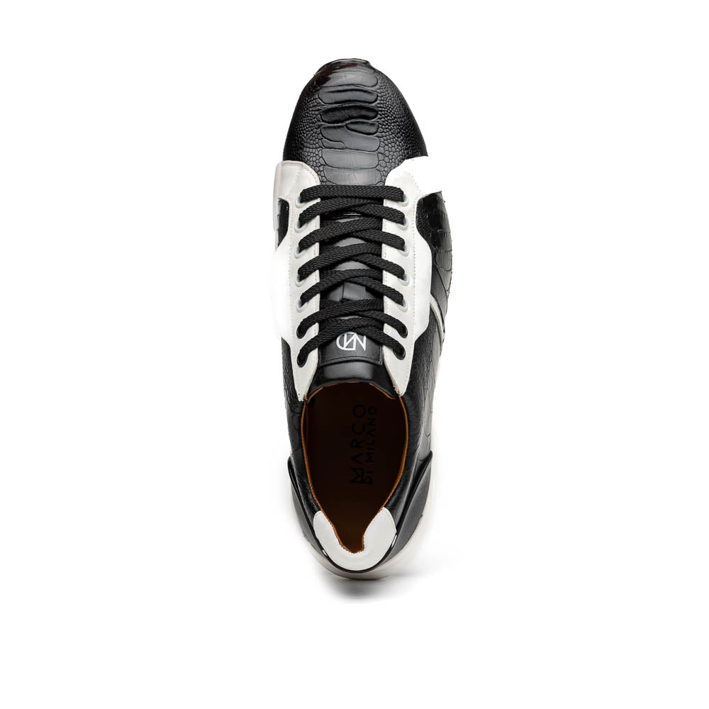 Lyon Black / White men's sneakers ostrich and calfskin leather