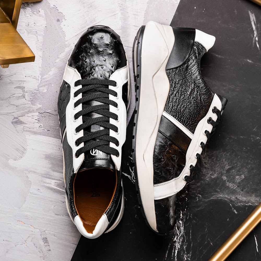 Lyon Black / White men's sneakers ostrich and calfskin leather
