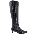 Black Tall Moc Croc Pointy Toe Kitten Heel Boot Madison Maison Beverly Hills
