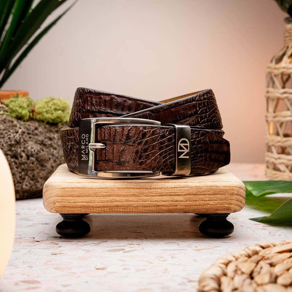 Riccardo Belt Brown men's genuine Caiman skin brown