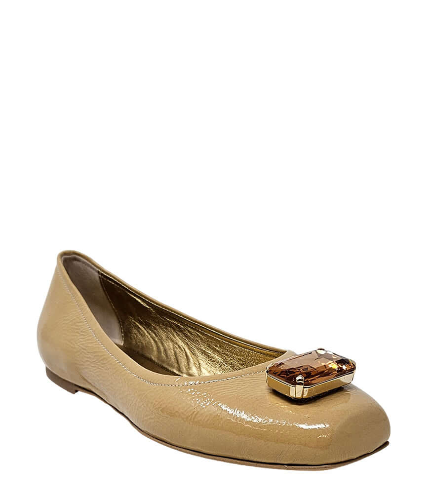 Marion Beige Jeweled Ballet flat shoes tan career Madison Maison patent leather