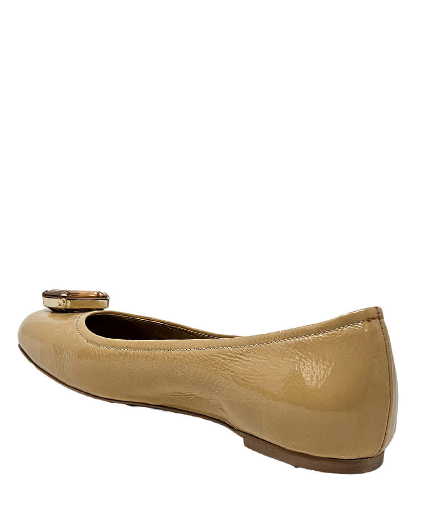 Marion Beige Jeweled Ballet flat shoes tan career Madison Maison patent leather