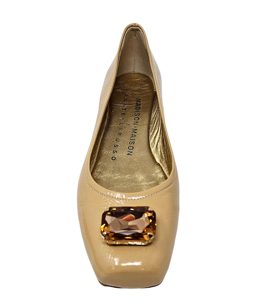Marion Beige Jeweled Ballet flat shoes tan career Madison Maison patent leather