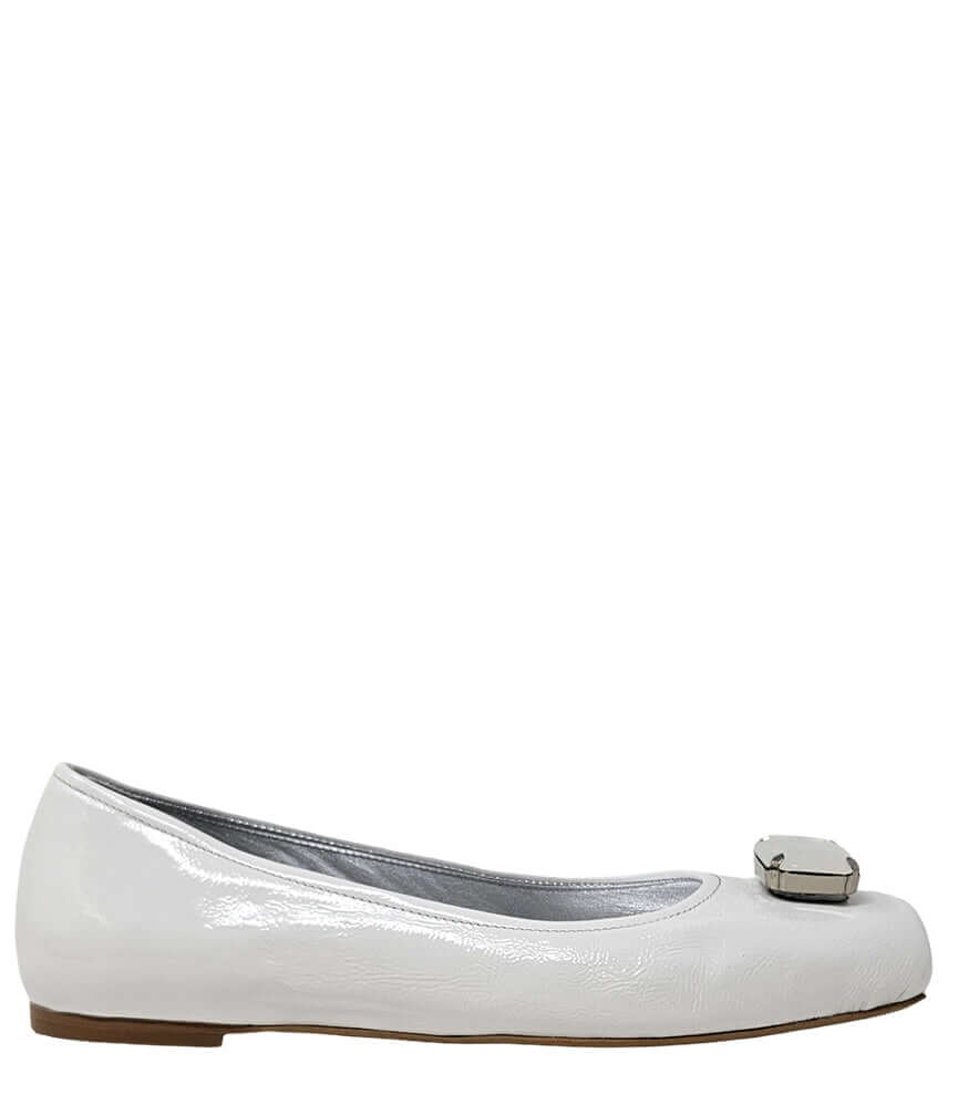 Marion White patent leather Jeweled Ballet flats slippers Madison Maison