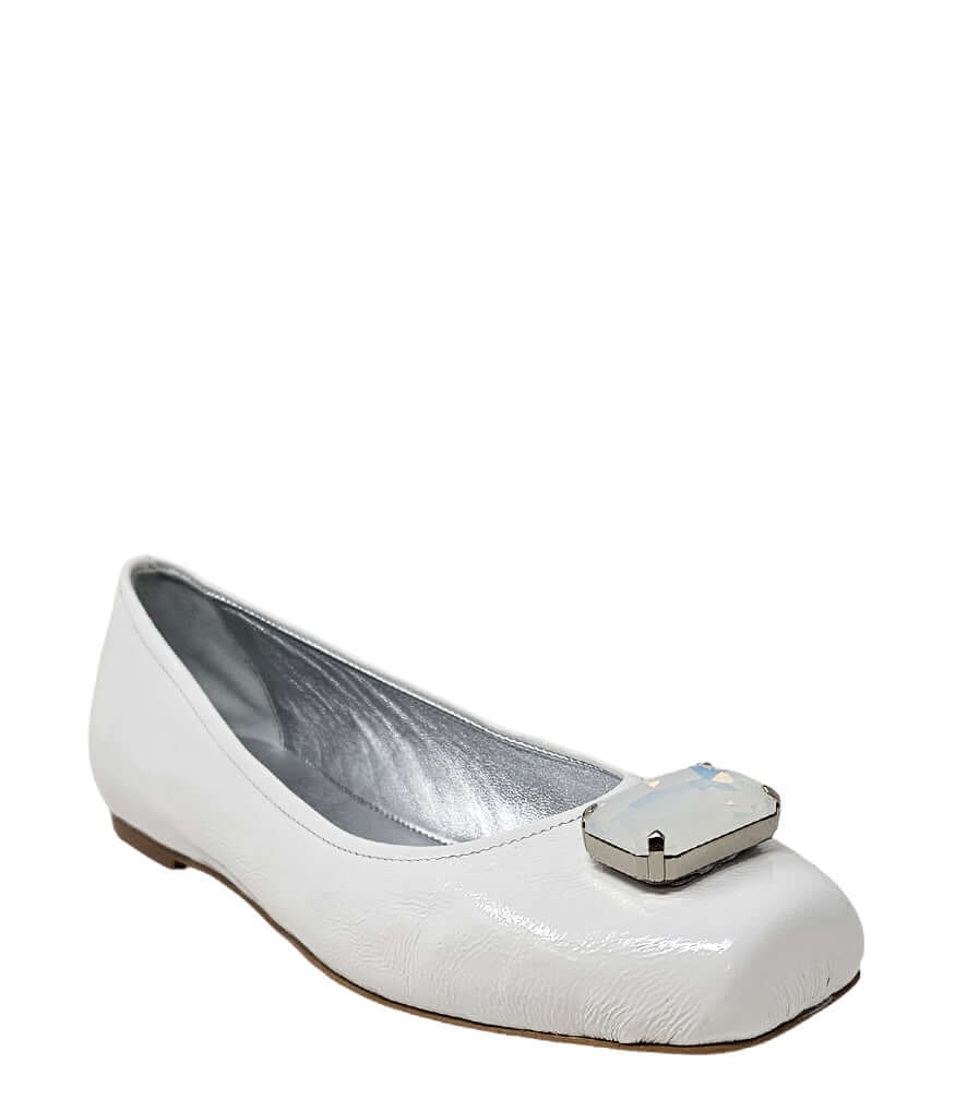 Marion White patent leather Jeweled Ballet flats slippers Madison Maison