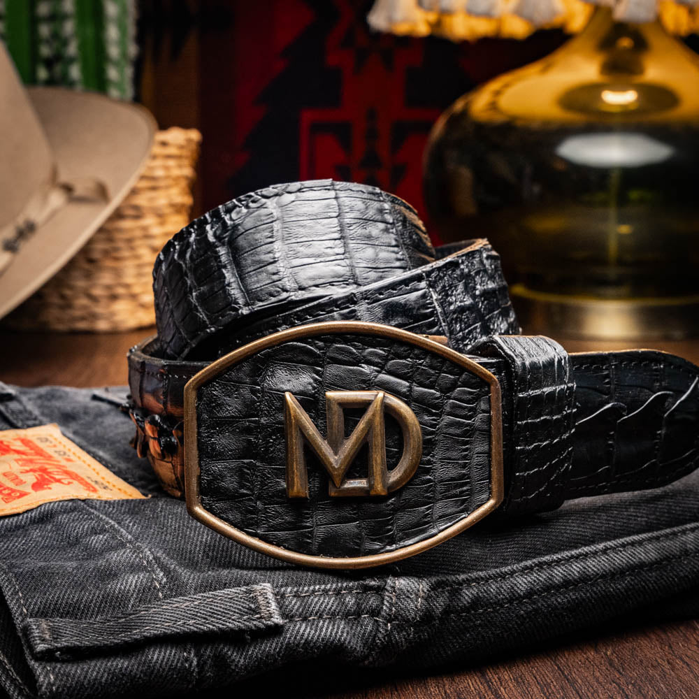 Marco di Milano Marlboro real Caiman Crocodile Hide Belt Black unisex