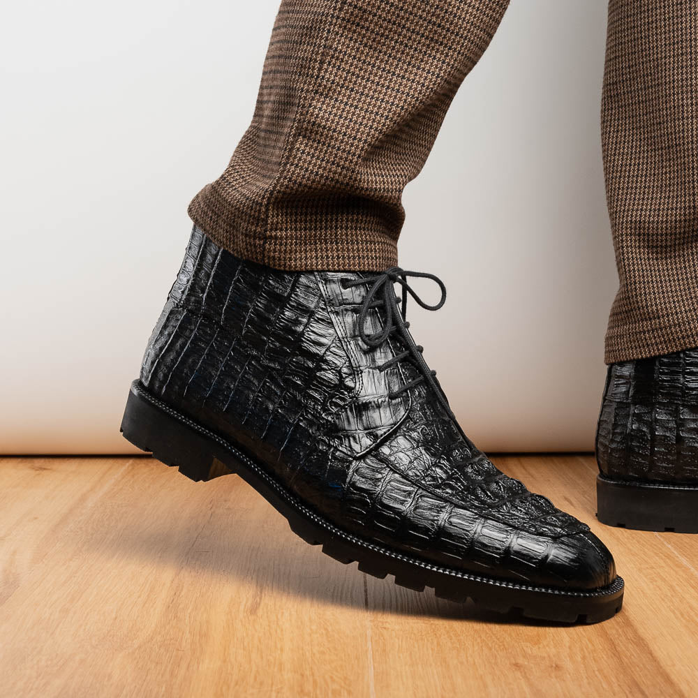 Martinelli Black Caiman crocodile mens ankle boots shoes dress casual Milano