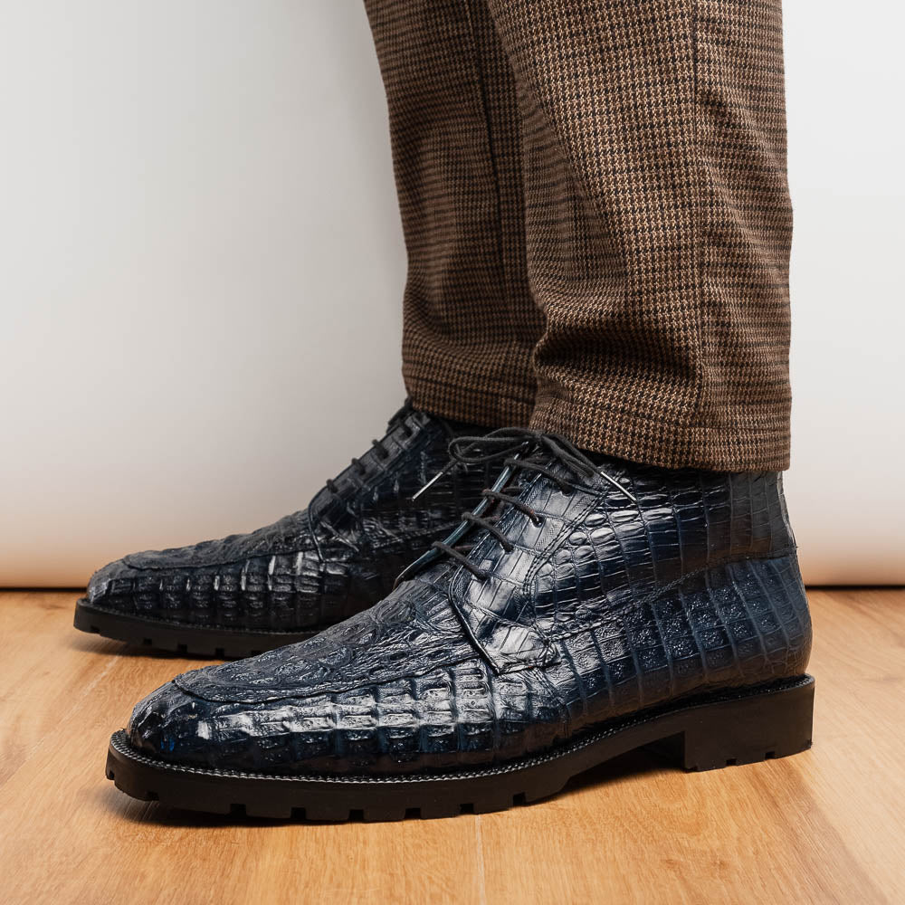 Martinelli men's genuine Caiman Crocodile boots lace-up navy Milano shoes