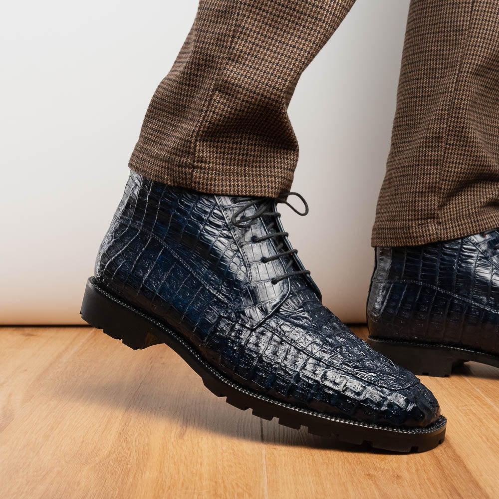 Martinelli men's genuine Caiman Crocodile boots lace-up navy Milano shoes