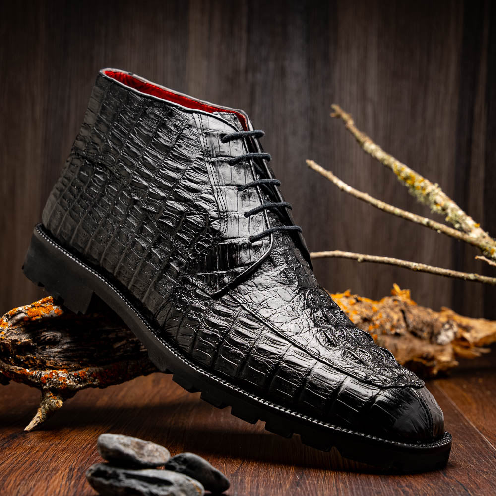 Martinelli Black Caiman crocodile mens ankle boots shoes dress casual Milano