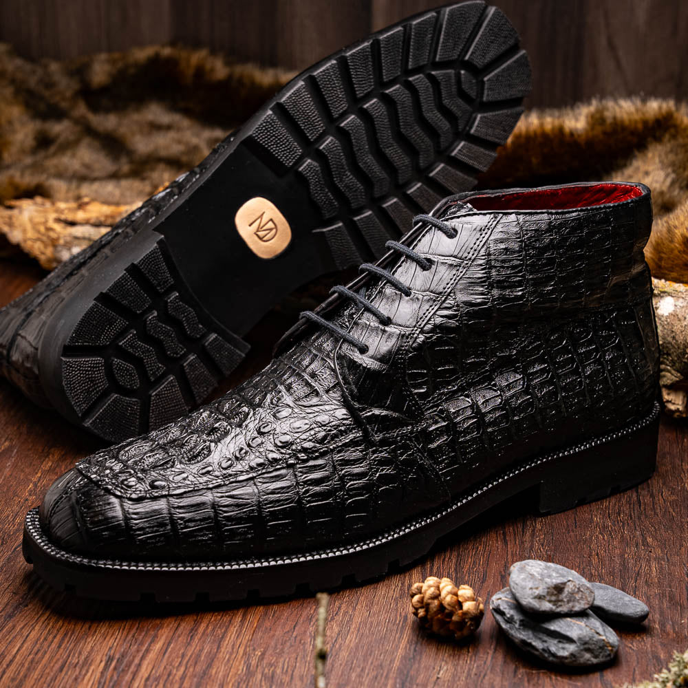 Martinelli Black Caiman crocodile mens ankle boots shoes dress casual Milano