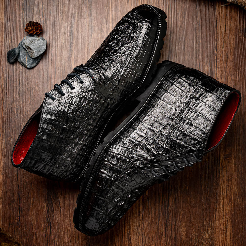 Martinelli Black Caiman crocodile mens ankle boots shoes dress casual Milano