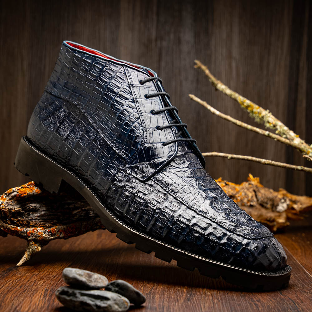 Martinelli men's genuine Caiman Crocodile boots lace-up navy Milano shoes