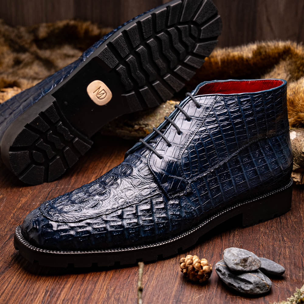Martinelli men's genuine Caiman Crocodile boots lace-up navy Milano shoes