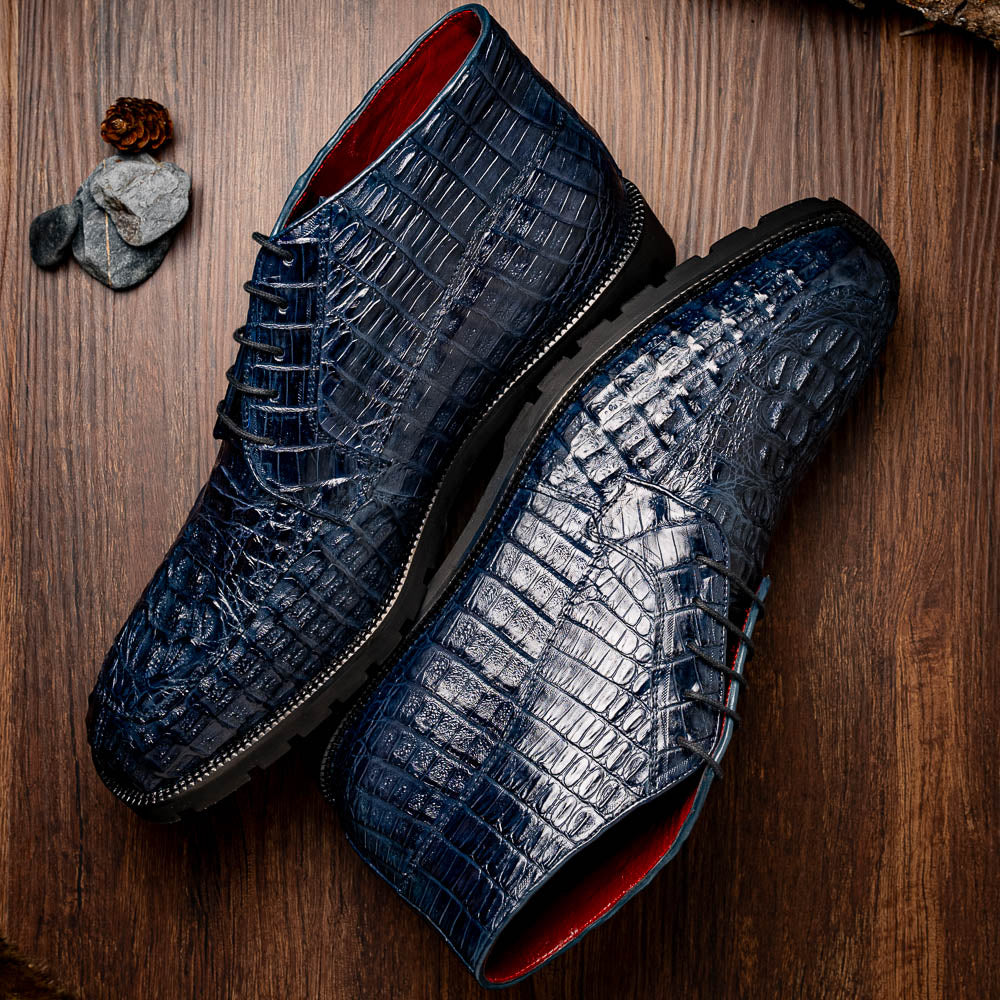 Martinelli men's genuine Caiman Crocodile boots lace-up navy Milano shoes
