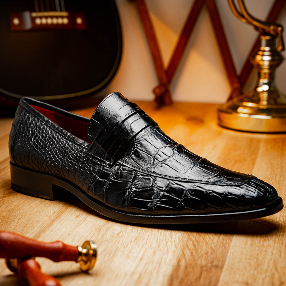 Matteo Black Genuine alligator skin loafers men's dress shoes Milano