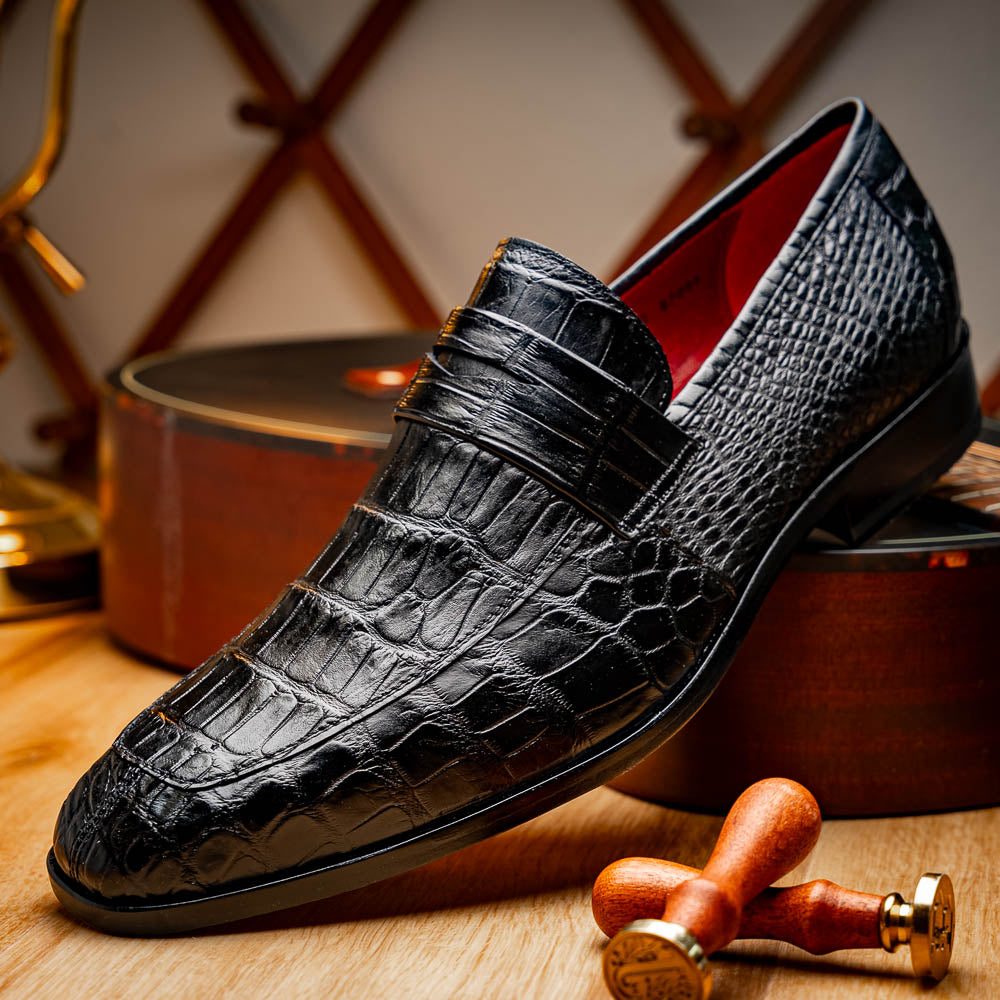 Matteo Black Genuine alligator skin loafers men's dress shoes Milano