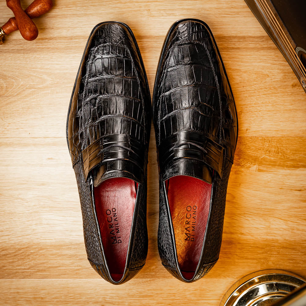 Matteo Black Genuine alligator skin loafers men's dress shoes Milano