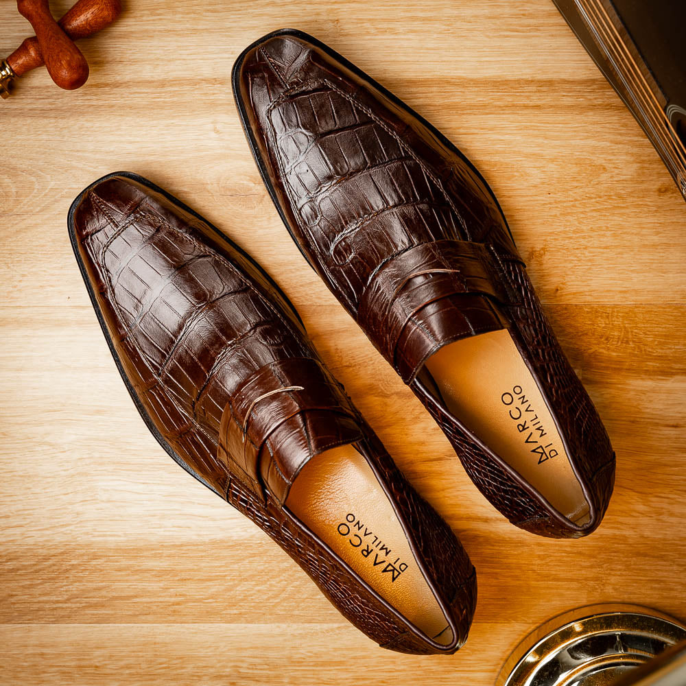 Matteo Brown genuine alligator skin loafers men's shoes Milano