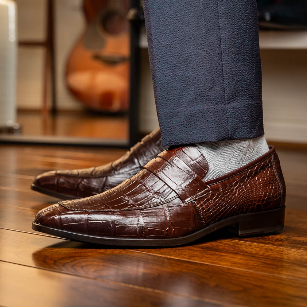 Matteo Brown genuine alligator skin loafers men's shoes Milano