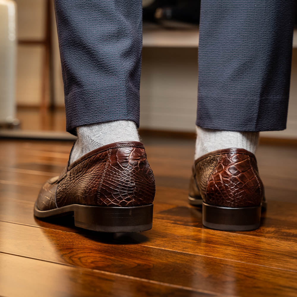 Matteo Brown genuine alligator skin loafers men's shoes Milano