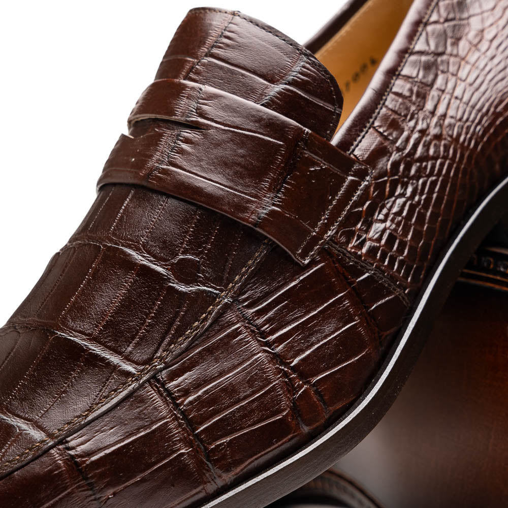 Matteo Brown genuine alligator skin loafers men's shoes Milano