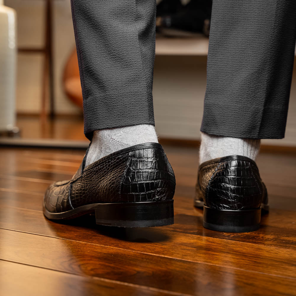 Matteo Black Genuine alligator skin loafers men's dress shoes Milano