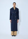 Max Mara Ladies Gabardine Wool Coat Navy Long Trench